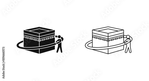 Islamic pilgrimage kaaba black white illustration Vector