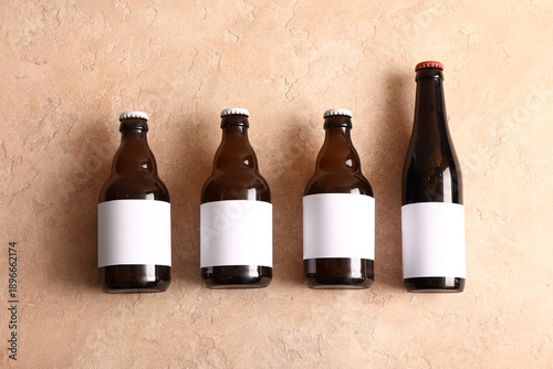 Many bottles of cold beer o...