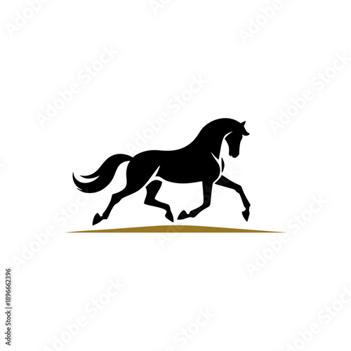 Black Silhouette of Running Horse.