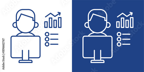Monitoring Blue And White Icon Style Collection