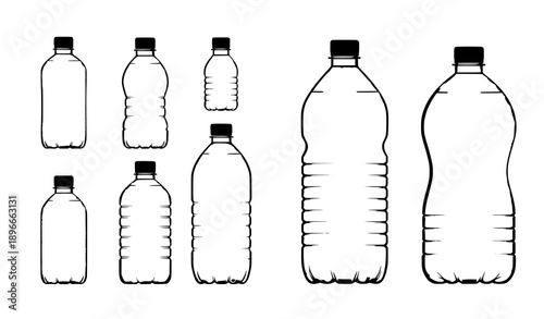 Empty plastic water bottles transparent packaging mockup vector