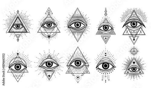 All-seeing eye mystical engraving symbols black and white vector
