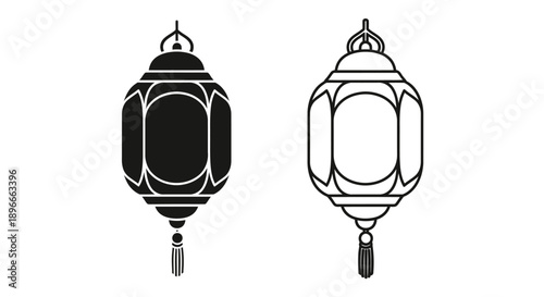 Traditional oriental lantern designs black and white Vector