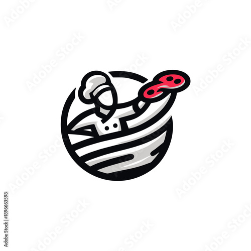 Chef Holding Pizza in Circle Logo.