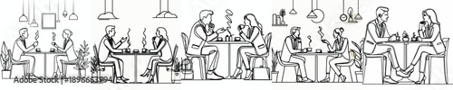 line art of business partners discussing in a cafe
