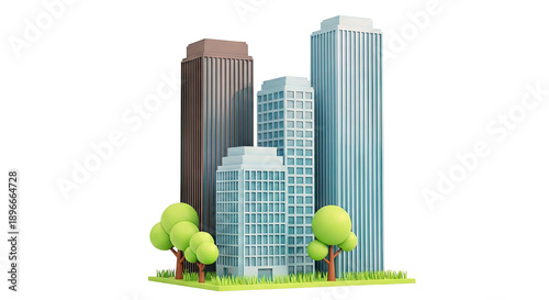 Stylized Cityscape with Skyscapers and Trees