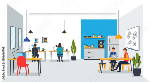 Modern office space with people working together.