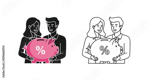 Couples saving money financial planning concept Vector