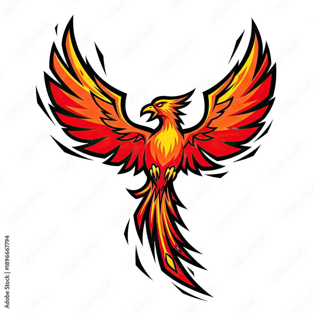 Fototapeta premium Pixel Art Phoenix with Wings Spread on Gradient Background
