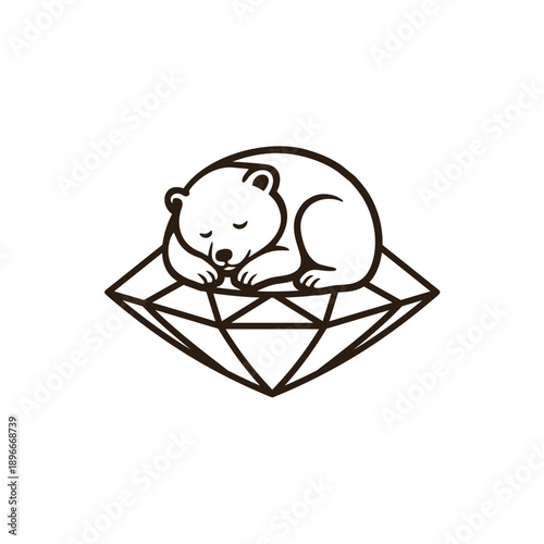 Sleeping Polar Bear on Diamond Illustration.