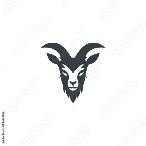 Stylized Goat Head with Horns Illustration.