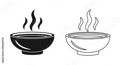Steaming bowl of soup icon set Vector