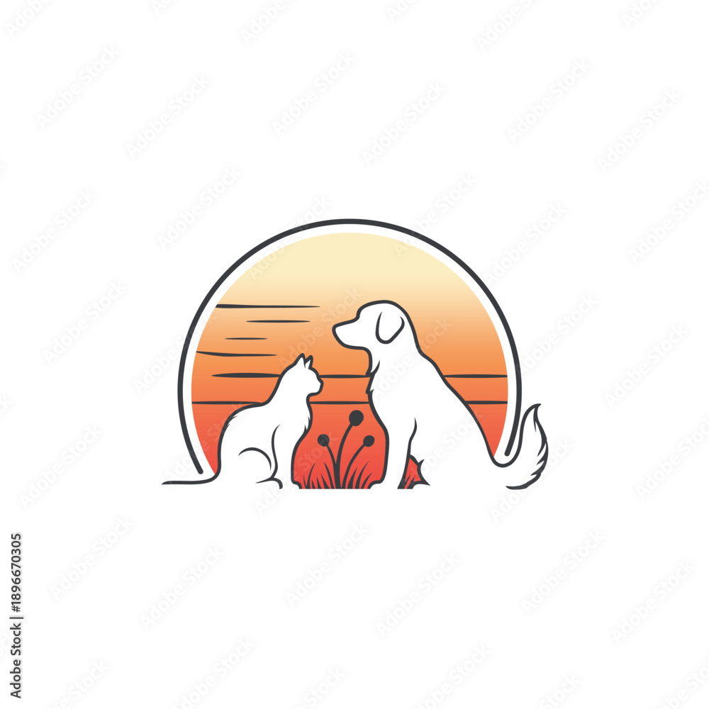 Obraz premium Two Dogs Sitting Together Illustration.