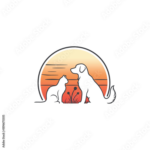Two Dogs Sitting Together Illustration.