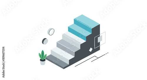 Modern Isometric Stairs Illustration for Business Progress and Career Growth. Vector Concept of Step-by-Step Development and Success.