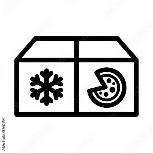 black line icon representing frozen foods department, frozen food box