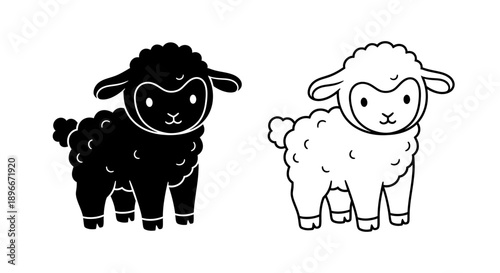 Cute sheep illustration black white lamb farm animal Vector
