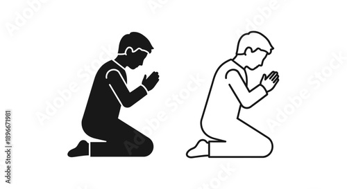 Prayer people kneeling hands together Vector