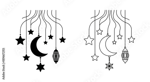 Celestial hanging ornaments stars moon lanterns Vector