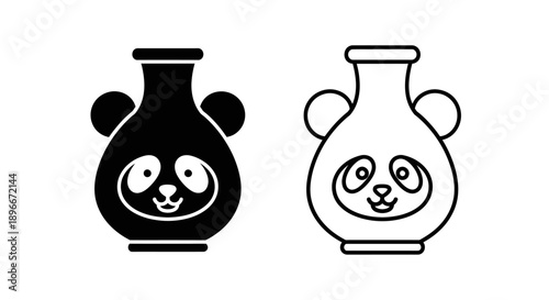 Cute panda vase design illustration Vector