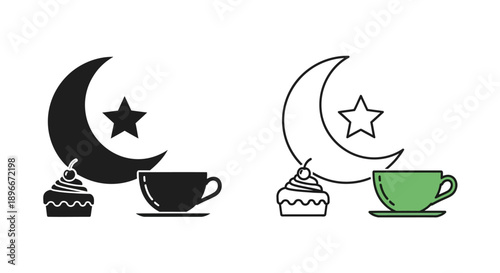 Moon star cupcake coffee night illustration Vector