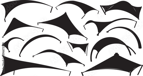 Collection of black bat wing shapes on white background