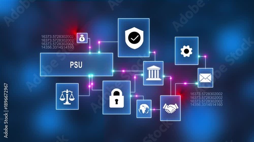 Wallpaper Mural Digital cybersecurity icons network with PSU power supply unit in futuristic blue tech background Torontodigital.ca