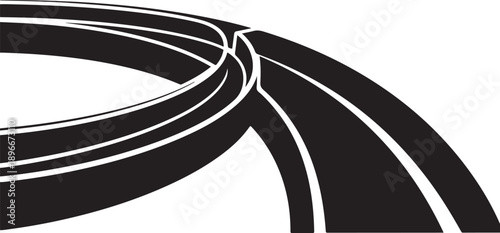 Black and white road curves in abstract illustration style