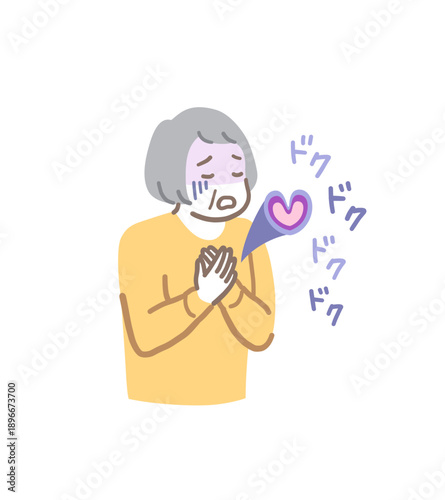 動悸で胸が苦しい高齢の女性のイラスト素材