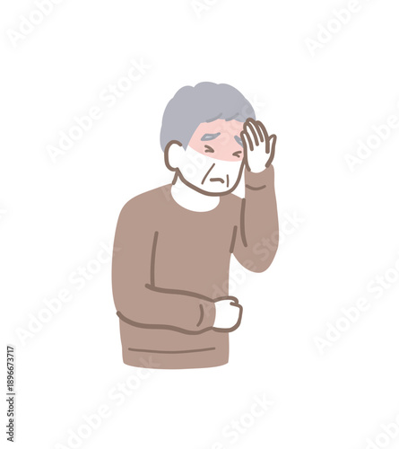 頭痛で頭を押さえる高齢男性のイラスト素材