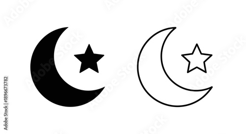 Minimalist crescent moon and star symbols Vector