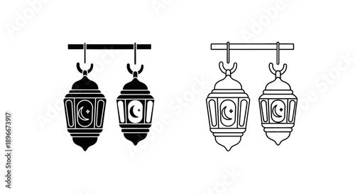 Traditional hanging lanterns islamic decoration Vector