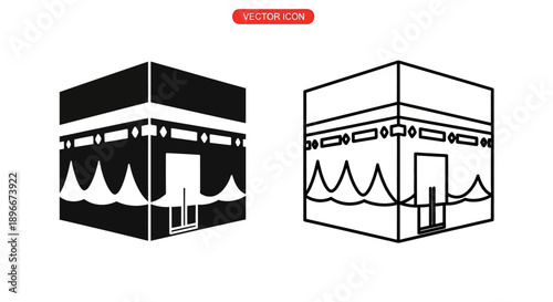 Kaaba icon islamic symbol black white vector Vector