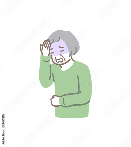 頭痛で頭を押さえる高齢女性のイラスト素材