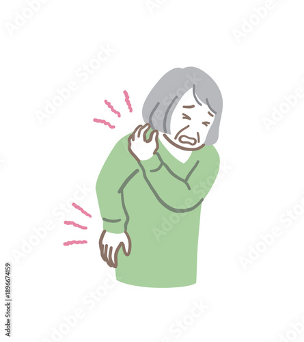 関節痛に悩まされるシニア女性のイラスト素材