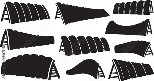 Various Black and White Skateboard Ramp Illustrations Collection