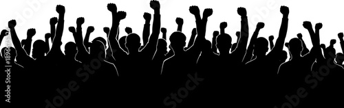 Silhouette crowd raising fists together symbolizing unity, protest and resistance, collective power and freedom movement, political activism and social change demonstration concept illustration