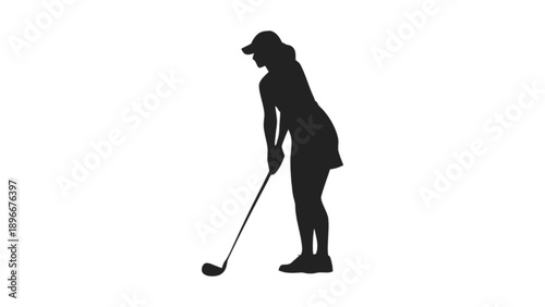 Silhouette of a Woman Golfer Preparing to Hit the Ball