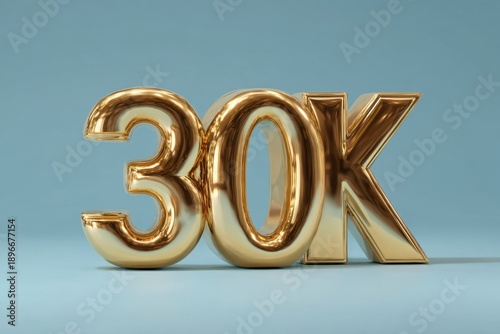 Bold Gold Number 30K on Soft Blue Background for Celebrations