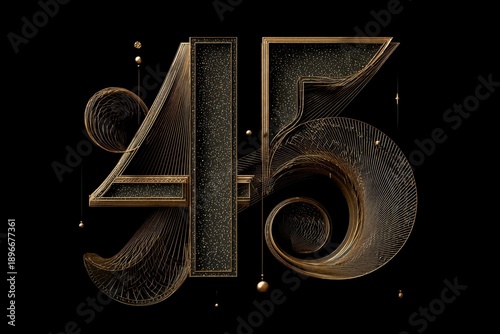 Elegant Golden Number 45 with Artistic Curves and Details