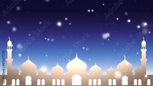 Islamic architecture silhouette with starry blue sky background