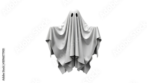 Realistic White Ghost Figure Isolated on White