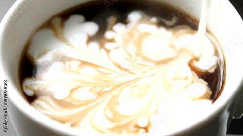 Coffee with Milk Being Poured Slowly.
