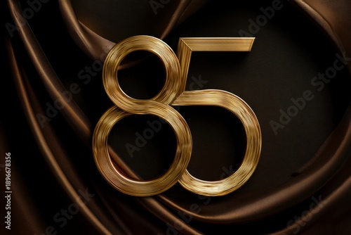 Elegant Gold Number 85 on Brown Silk Fabric Background Design