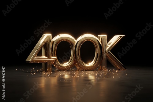 Shiny Golden 400K Text with Sparkles on Dark Background