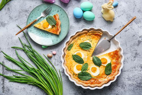 Cut Easter egg tart with sp...