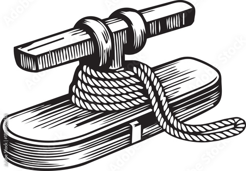 Vintage hand iron with rope detail a striking black silhouette