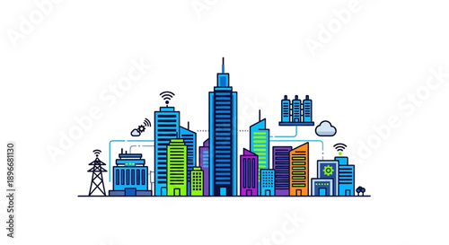 Colorful City Skyline with Modern Buildings.