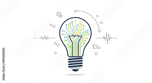 Colorful Light Bulb Illustration with Innovation Symbols.