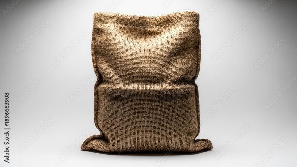 Obraz premium Front-lit, empty burlap sack on a white gradient background